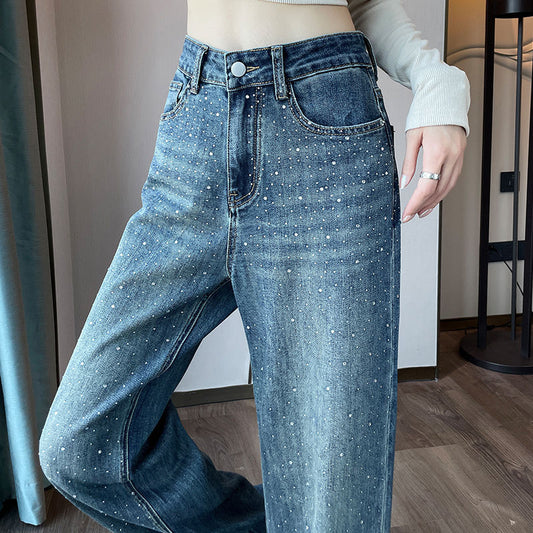 Straight Mid Waist Jeans With Diamonds